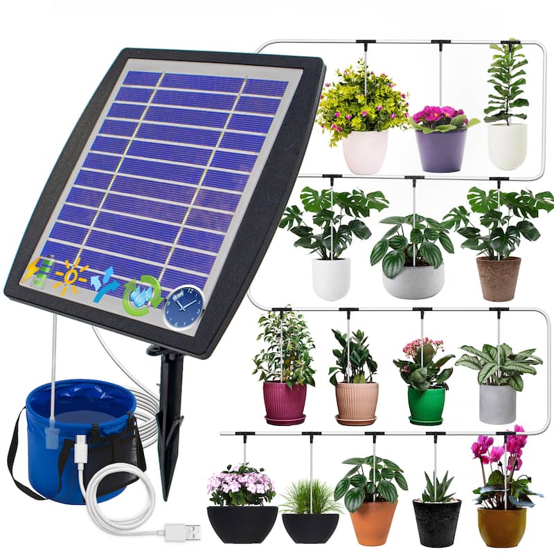 Solar Self Watering Plant Drip Irrigation System for 15 Plants Multiple Automatic Control Modes - regular - Black