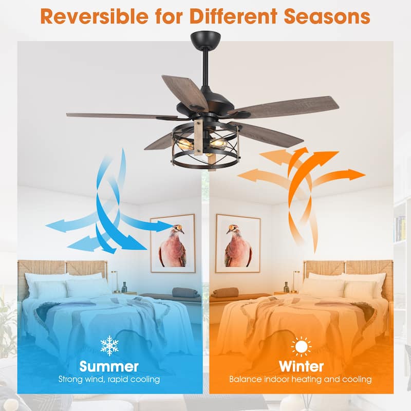 52-inch Walnut Wood 5-Blade Industrial Indoor Ceiling Fan with Remote