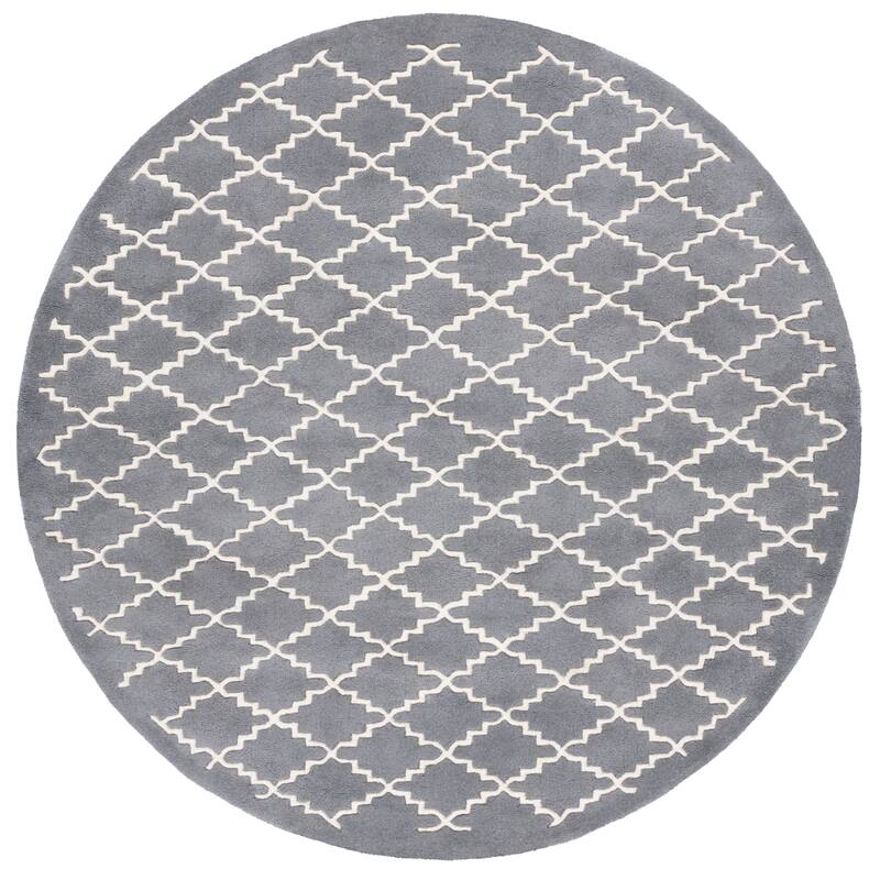 SAFAVIEH Handmade Chatham Slavna Modern Moroccan Wool Rug - 7' Round - Dark Grey/Ivory