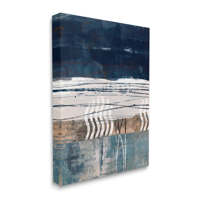 Stupell Abstract Rustic Collage of Blue Shapes and Lines Canvas Wall Art - 24 x 30