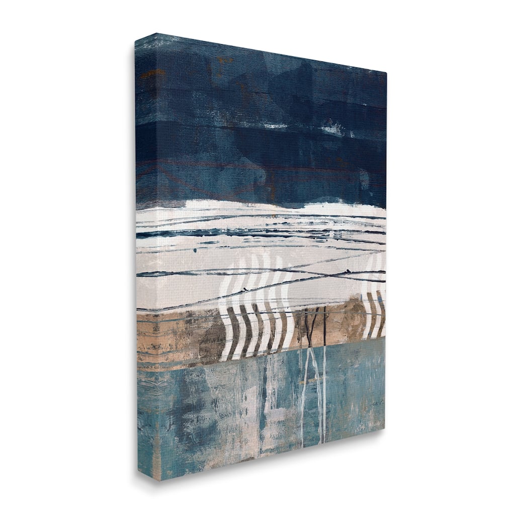 Stupell Abstract Rustic Collage of Blue Shapes and Lines Canvas Wall Art