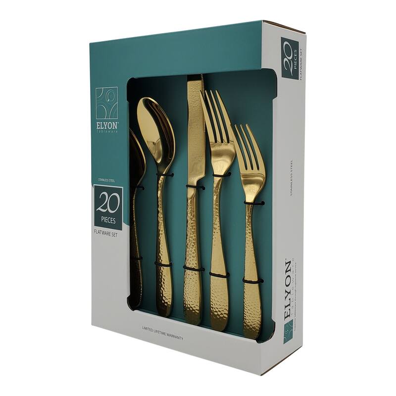Elyon Carroll Hammered Reflective 20-Piece Flatware Set Stainless Steel