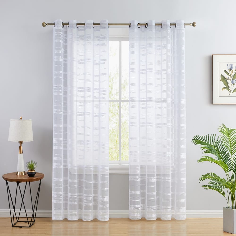 HLC.me Broadway Stripe Decorative Sheer Light Filtering Grommet Window Treatment Curtain Panels Bedroom - Set of 2 Panels