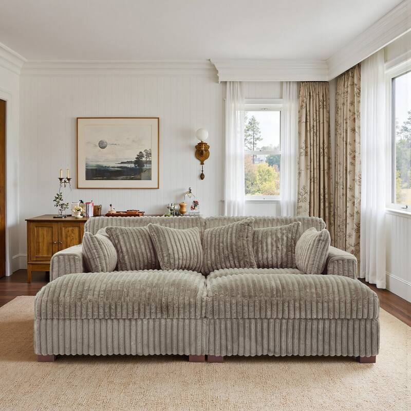 Modern Modular Flannel Fabric Upholstered Sectional Sofa with Square Arm