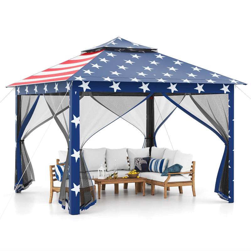 Costway 11'x11' 2-Tier Pop-Up Gazebo Tent Portable Canopy Shelter