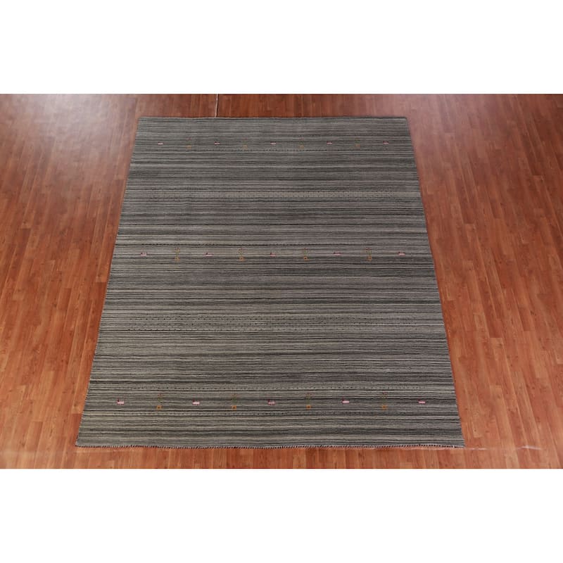 Hand Knotted Oriental 100% Wool Carpet Tribal Tribal Greys & Charcoal Gabbeh Area Rug - 9' 9'' X 8' 1''