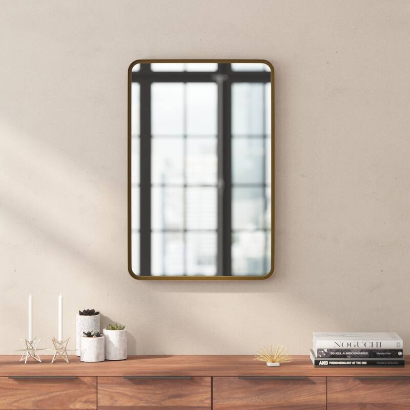 Wall Mount Shatterproof Wall Mirror with Metal Frame - Brushed Bronze