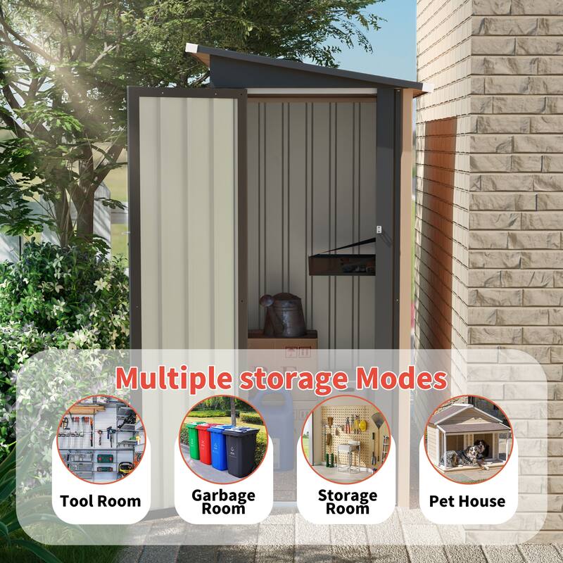 4.27 FT x2.42 FT Metal Garden Shed with Side Hinge Door