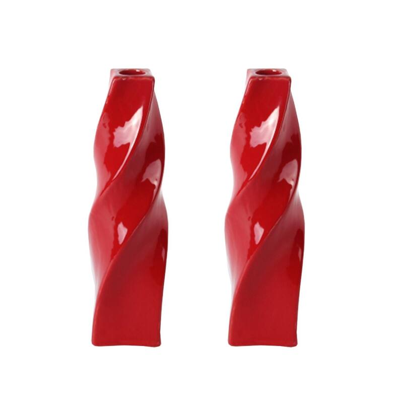 Set of Two Tall Curvy Santa Fe Style Candlesticks in Red