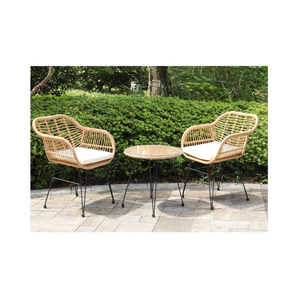 Crescent 3-Piece Outdoor Wicker Patio Bistro Set with Cushions
