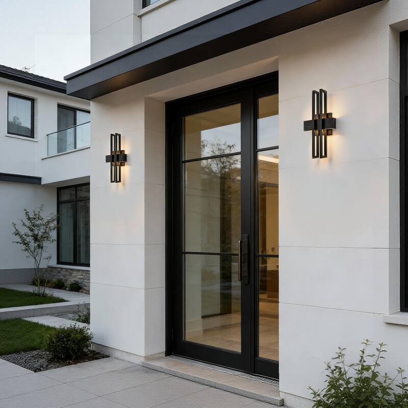 18 in. Sand Black 2x10W Integrated LED Outdoor Wall Lantern Sconce - Dimmable, 3000K, Wet Rated, Contemporary