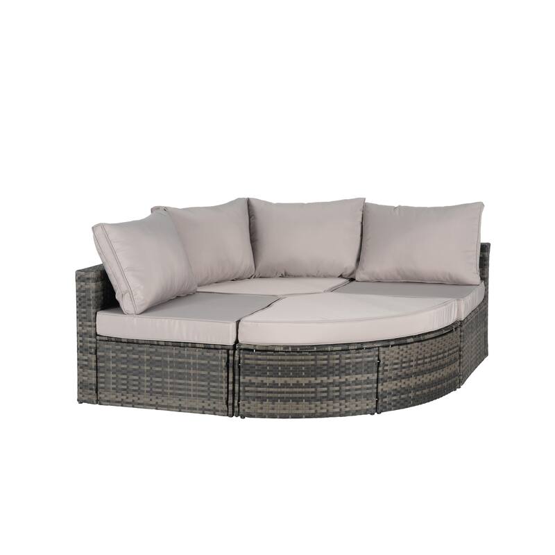 8 Pcs Outdoor Sectional L- Shaped Sofa Set, Patio Wicker Conversation Set Furniture with Curved Sofa Ottoman and Coffee Table