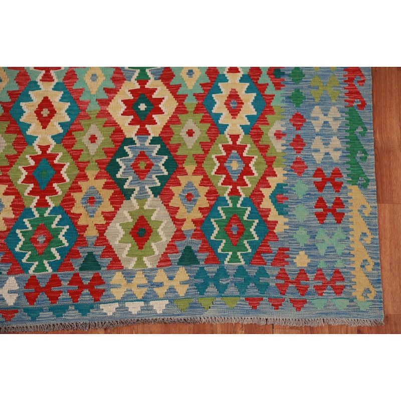 Hand Woven Oriental 100% Wool Carpet Southwestern Geometric Multi-Colored Kilim Area Rug - 8' 0'' X 5' 10''