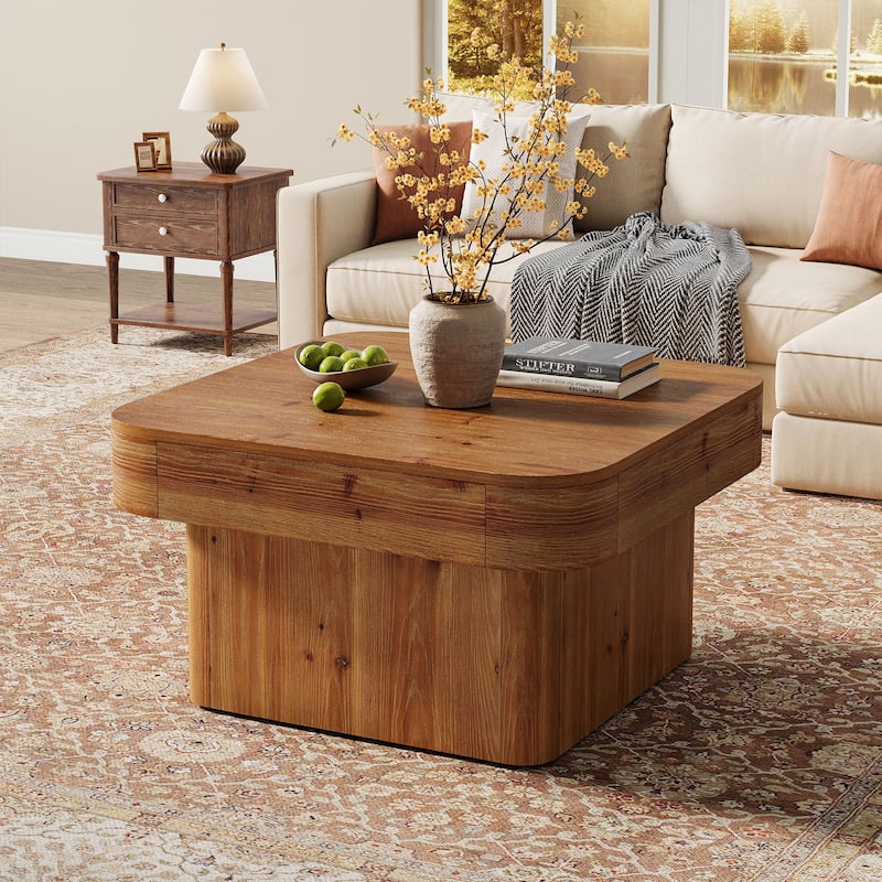 31.5'' Solid Wood Coffee Table for Living Room - Rustic Brown