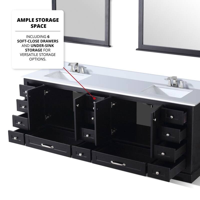 Dukes 84 in. W x 22 in. D Espresso Double Bath Vanity, White Quartz Top, Faucet Set, and 34 in. Mirrors