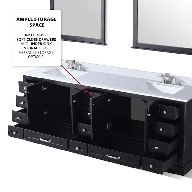 Dukes 84 in. W x 22 in. D White Double Bath Vanity, Cultured Marble Top, and 34 in. Mirrors