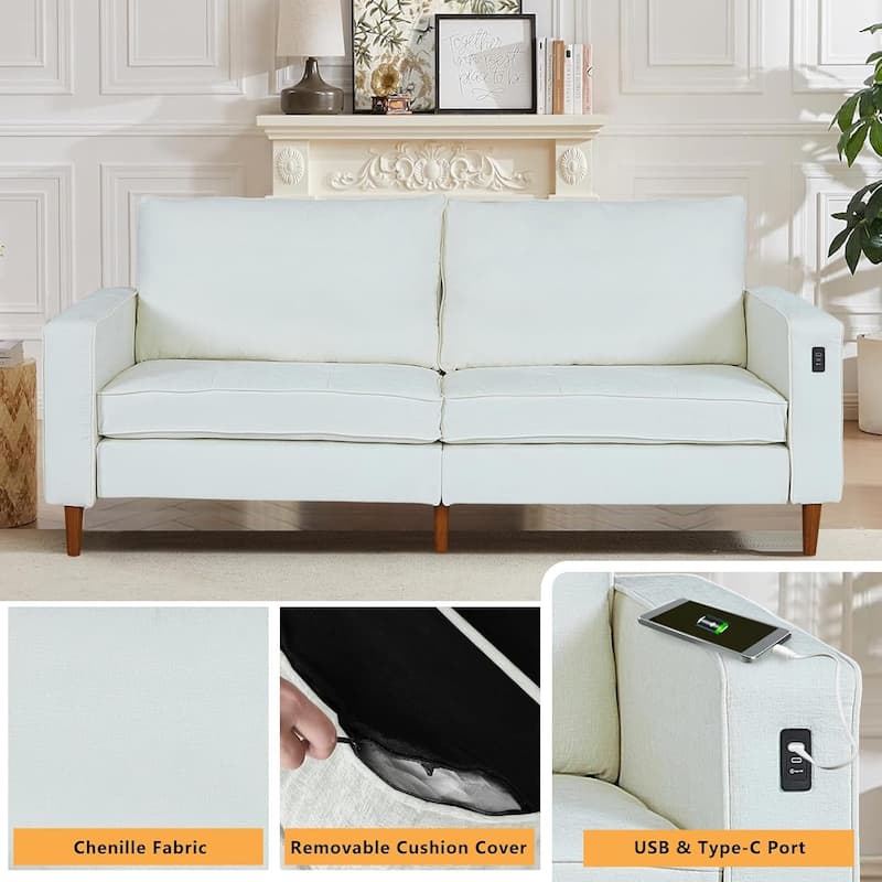 82.68'' Sofa for Living Room, Loveseat Sofa with USB/Type-C Port, Comfy Chenille Love Seat Couch with Removable Cover