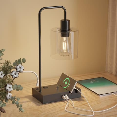 Desk Lamp with Type C USB Port, Table Lamp with 2 Phone Stands - 15.5 x 8.3 x 5.9 inches