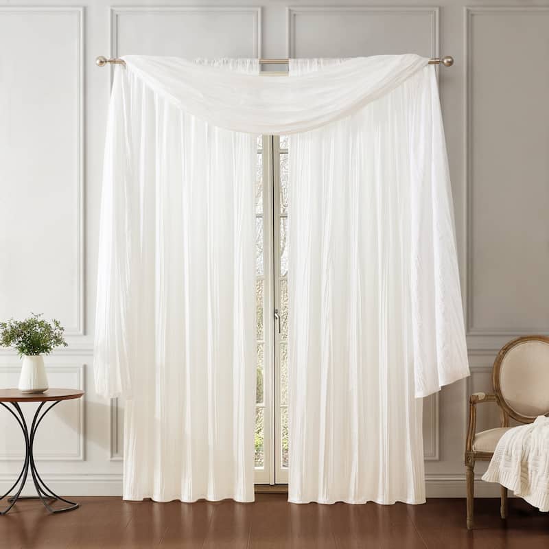 Elrene Athena Rod Pocket Curtain Panel Set of 3 - (2) 52"wx108"l panels and (1) 216"wx52"l scarf - White
