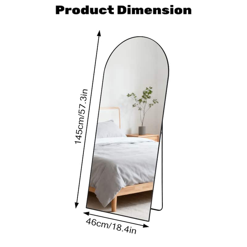 Arched Full Length Mirror with Stand, Floor Standing Mirrors for Bedroom Body Hanging Leaning Wall Living Room Cloakroom ﻿