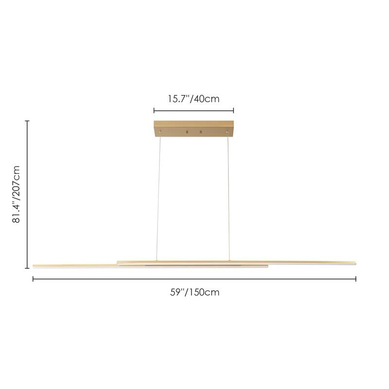 59" Modern Black/Gold Linear Integrated LED Pendant Kitchen Island Light Bar