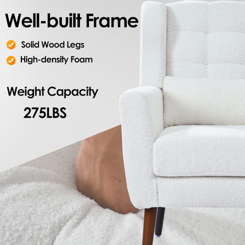 Teddy Fabric Accent Chair with Wooden Legs and Mid-Century Lounge Chair (275lb Capacity)