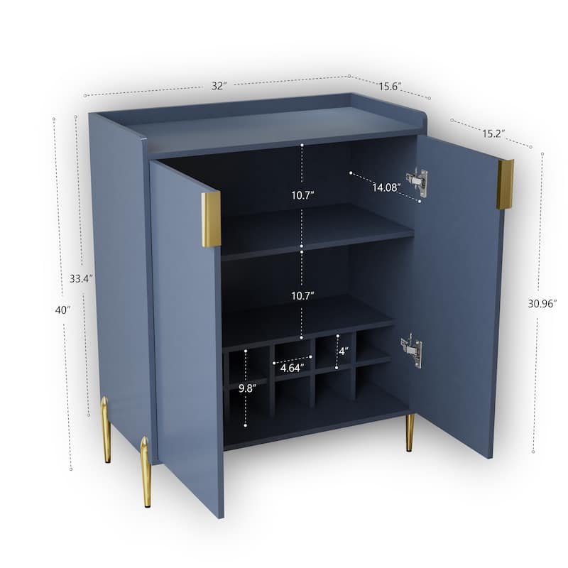 GDFStudio - Marlowe Wood Liquor Buffet Cabinet with Wine Rack and Adjustable Storage Shelf