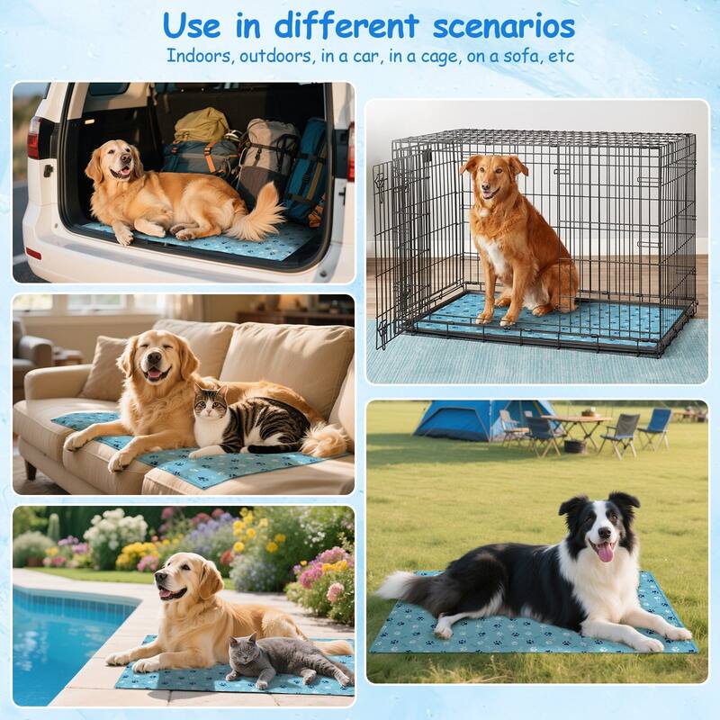 Ownpets Pet Cooling Mat Water-Filled Leak-proof Ice Pad, Durable Oxford Fabric, Lake Blue, Size L/XL/XXL