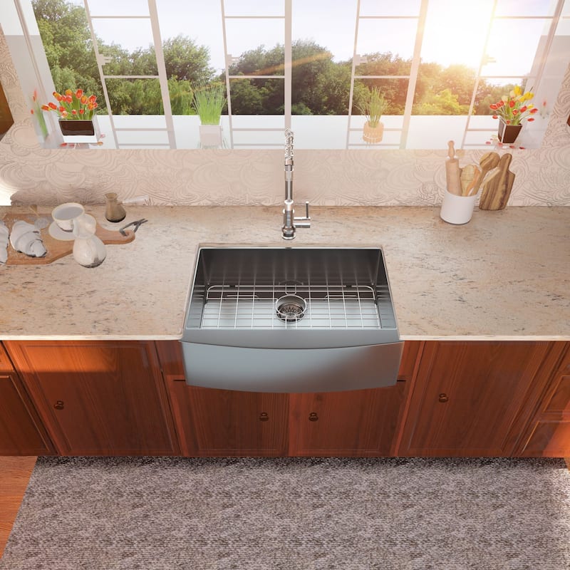 Lordear 24" Stainless Steel Sink Undermount Apron Front Single Bowl Bar or Kitchen Sink with Accessories