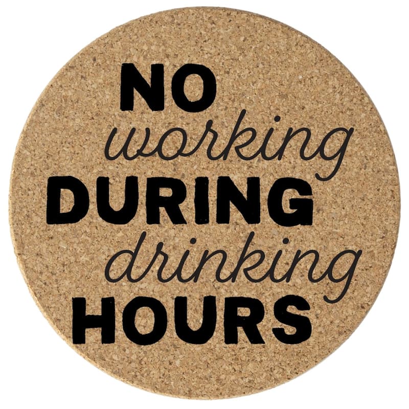 Drinking Hours 4 Pack Absorbent Cork Coaster Made in The USA 4" Round - Multi