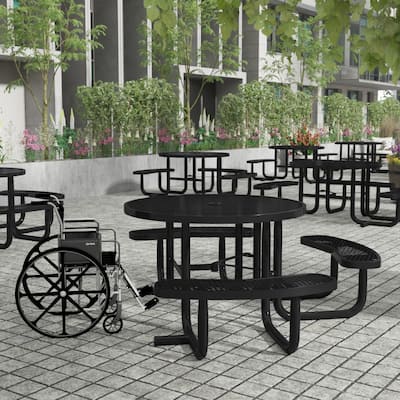Commercial Grade Expanded Mesh Metal Outdoor Picnic Table - 82.5"W x 82.5"D x 29"H