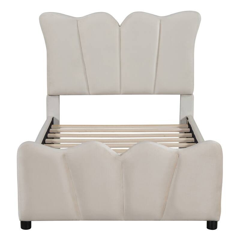 HomeRoots Beige Tufted Velvet Upholstered Twin Bed Frame