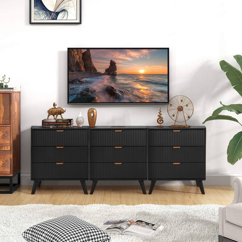 23.62in.W End Table 3-Drawer Nightstand with Charging Station