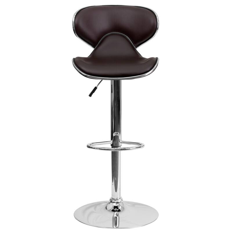 2 Pack Contemporary Mid-Back Vinyl Adjustable Height Barstool with Chrome Base - 16"W x 17.5"D x 34.5" - 43"H