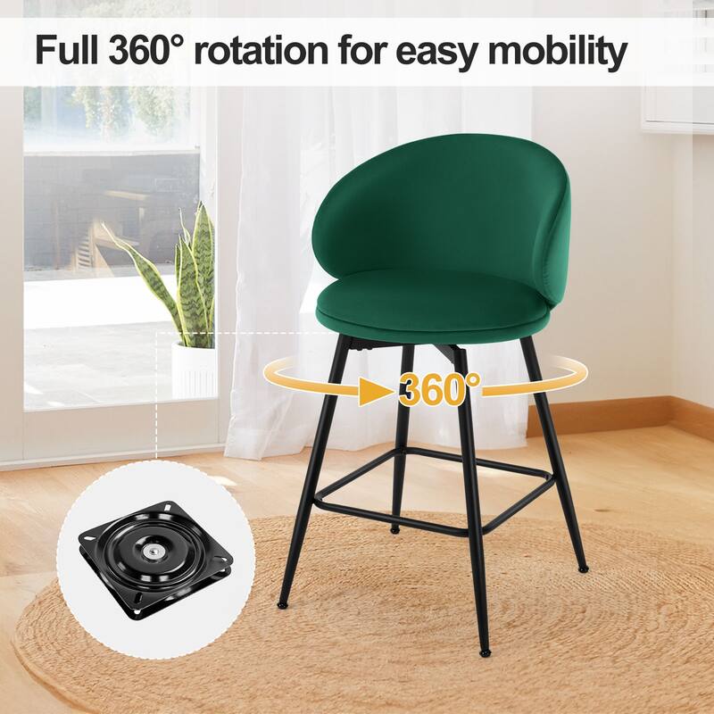 26"/30" Velvet Upholstered Swivel Counter/Bar Stools Set of 2/3