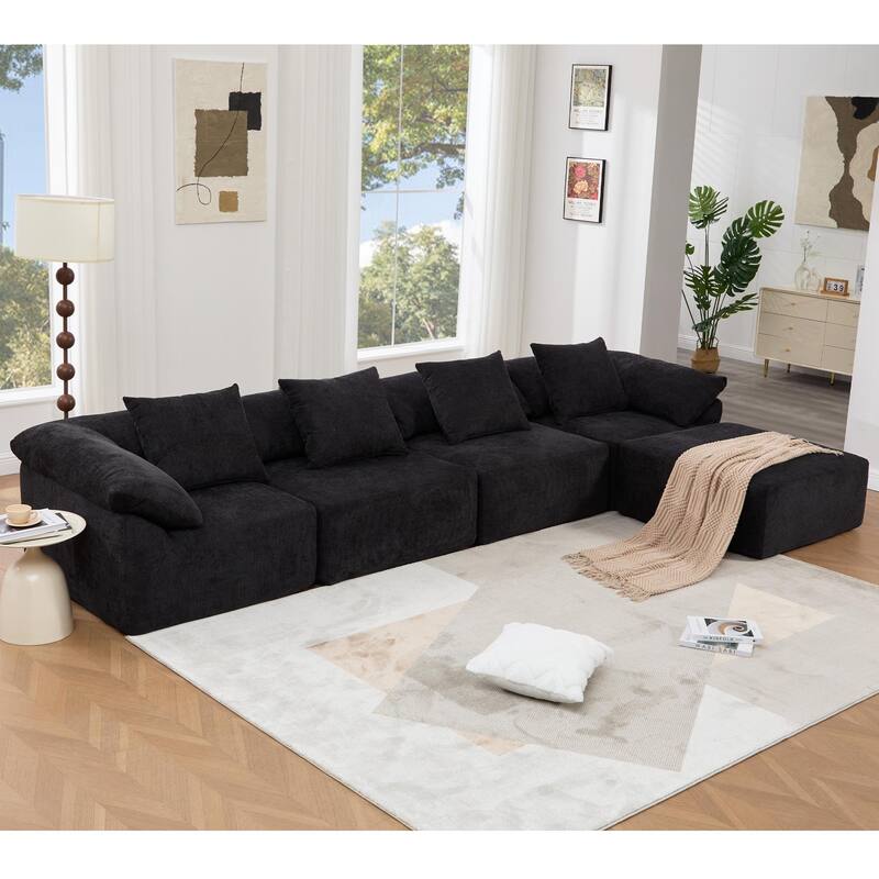 142" Chenille L-Shaped Modular Sofa with Sleeper & Ottoman
