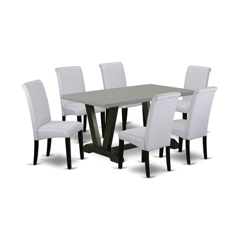 HomeStock 7-Pc Rectangle Natural Oak Finish Solid Wood Top Dining Table with 6-Parson Chairs