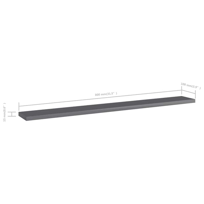 vidaXL Bookshelf Boards 8 pcs High Gloss Gray 31.5"x3.9"x0.6" Chipboard