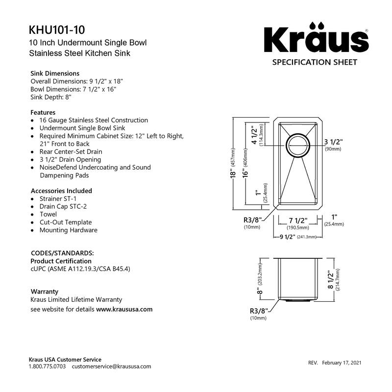 KRAUS Standart PRO Undermount Single Bowl Stainless Steel Kitchen Sink