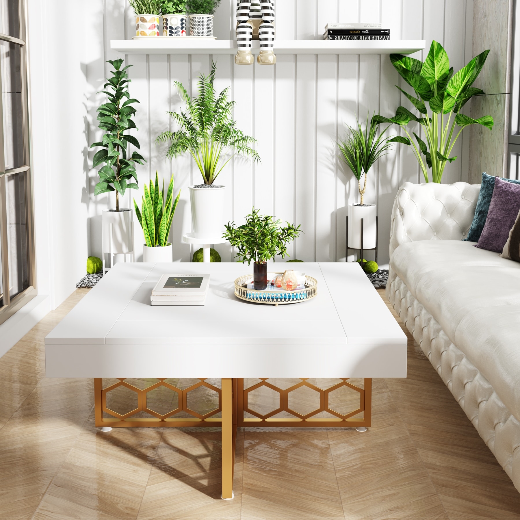 Small white and gold coffee table deals
