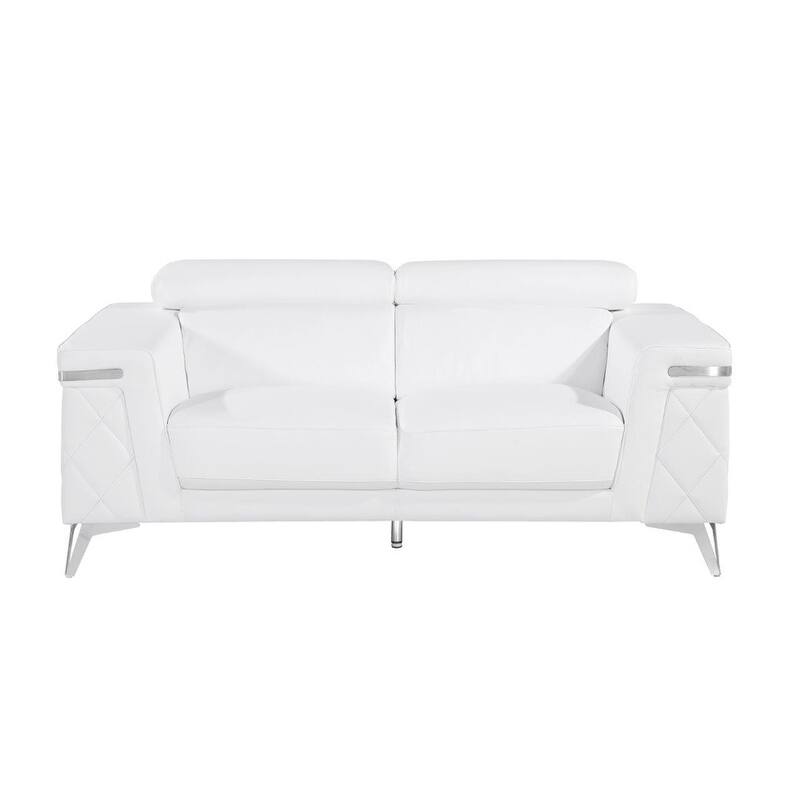 HomeRoots 70" White And Silver Metallic Top Grain Leather Loveseat