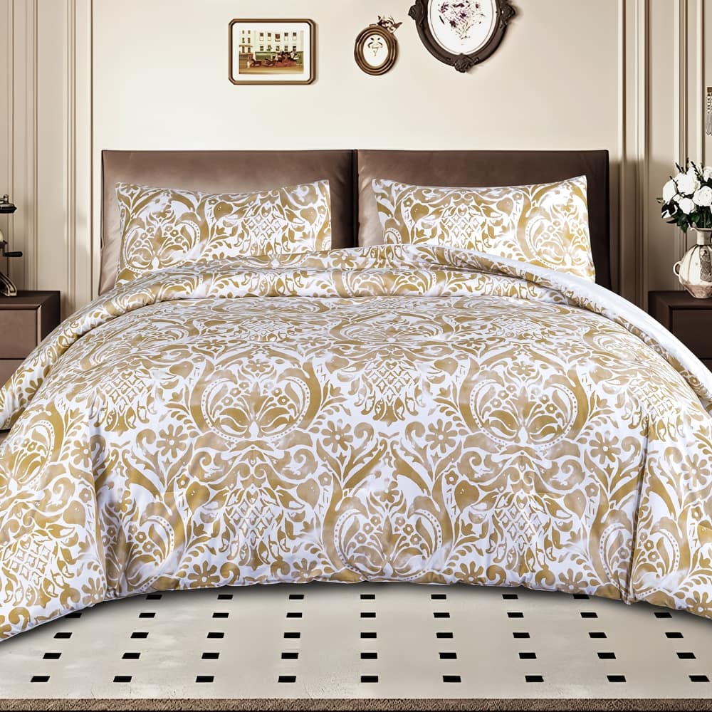 3-Piece 100% Cotton Comforter Set, Flower Pattern Printed Comforter and 2 Pillowcases for All Season