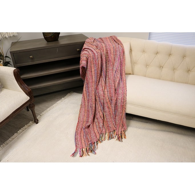 Home&Manor Handcrafted Wool & Cotton Throw Blanket Festival Thread
