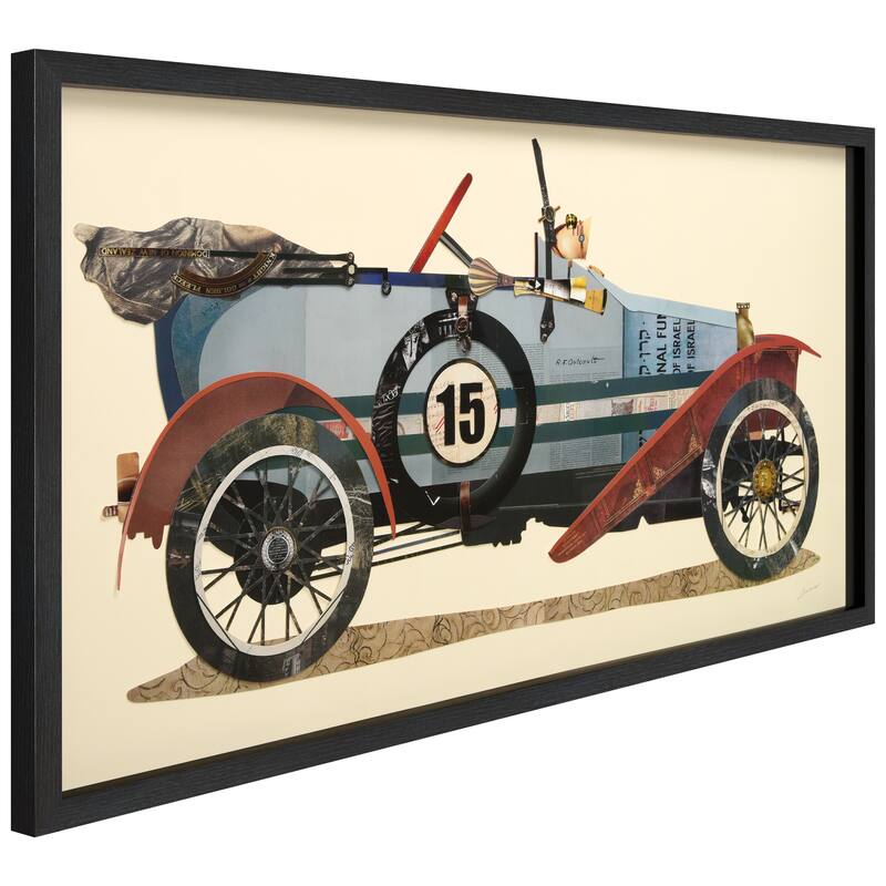"Antique Automobile 1" Dimensional Collage Framed Graphic Art Under Glass Wall Art