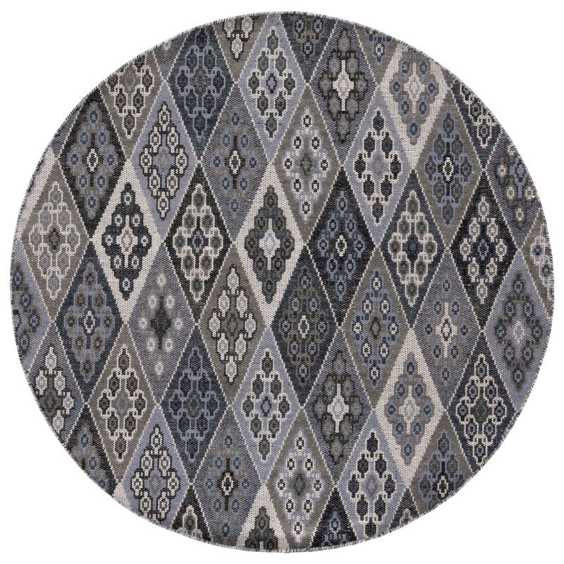 SAFAVIEH Handmade Flatweave Kilim Majda Boho Tribal Wool Rug - 6' Round - Black/Grey