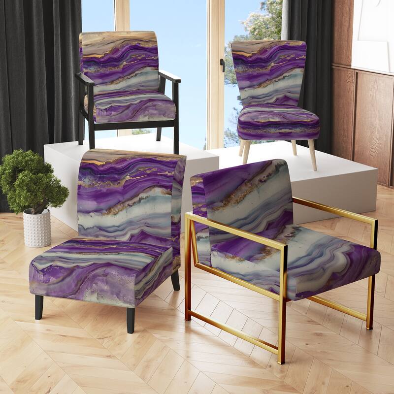 Designart "Coast Blue Sea Waves Watercolour" Upholstered Abstract Accent Chair - Modern Arm Chair For Bedroom