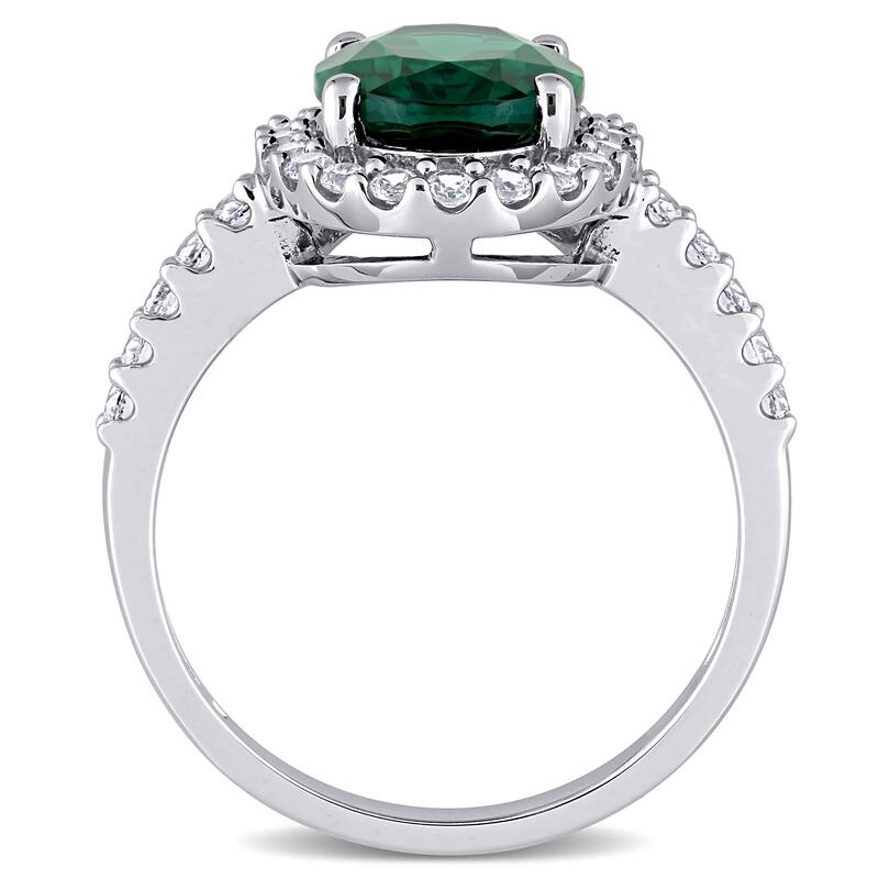 Miadora 10k White Gold Oval-cut Created Emerald and Created White Sapphire Halo Engagement Ring