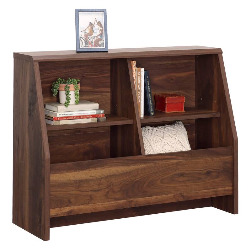 Engineered Wood Mid-Century Modern Bookcase, Brown - 40.91"W x 14.41"D x 32.17"H