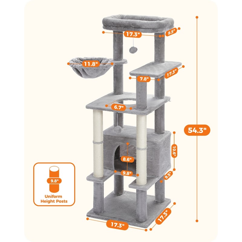 55" Plush Sisal Scratching Posts Indoor Cat Tree
