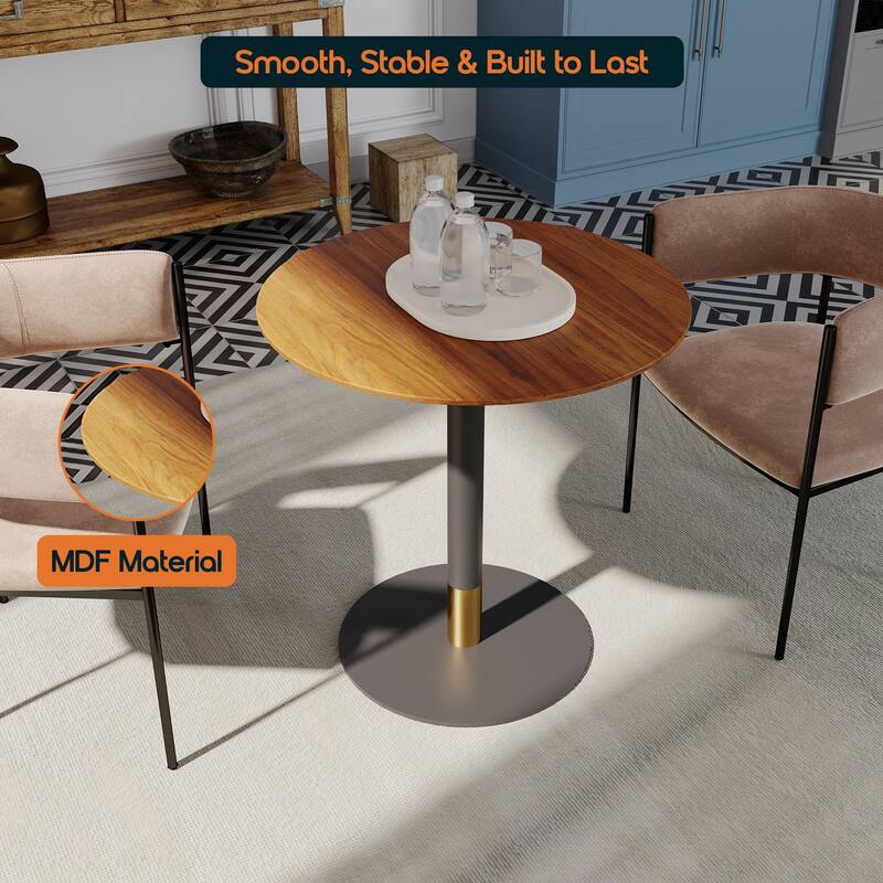Vail Round Dining Table with 36 in. MDF Tabletop in Black Stainless Steel Round Pedestal Base with Gold Accent Kitchen Table